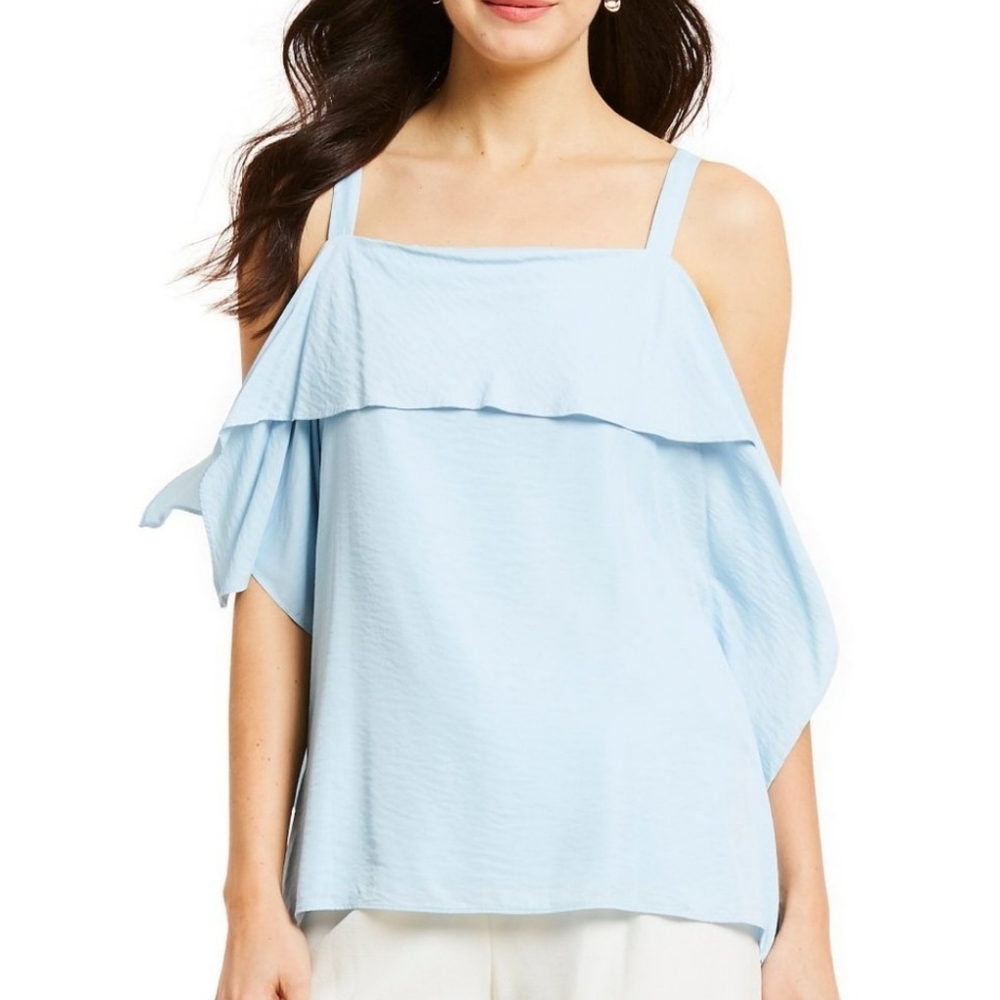 New H by Halston Cold Shoulder Light Blue Blouse Size Large